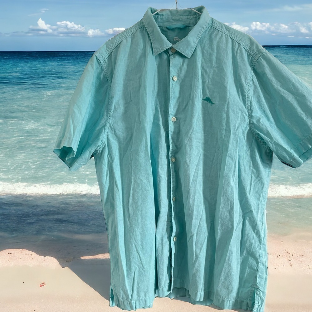 Tommy Bahama Men's Button Up Shirt Antigua Sky Blue Cotton XL EUC